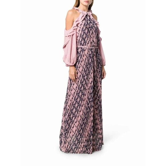 $615 NWT Self-Portrait Printed Frill Balloon Sleeve Pleated Maxi Dress - Picture 2 of 16
